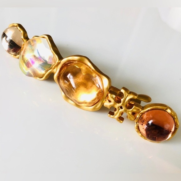 ?Tory Burch Authentic Roxanne Gold & Orange Tones With Tory Logo Hair Barrette main image 7